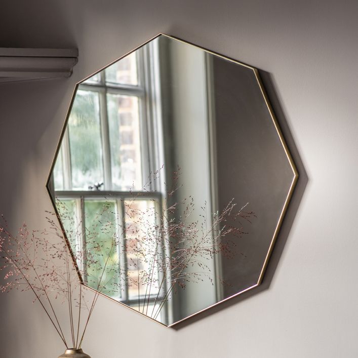 Fitz 800mm Octagonal Wall Mirror with metal frame in black, champagne gold or silver | MalletandPlane.com