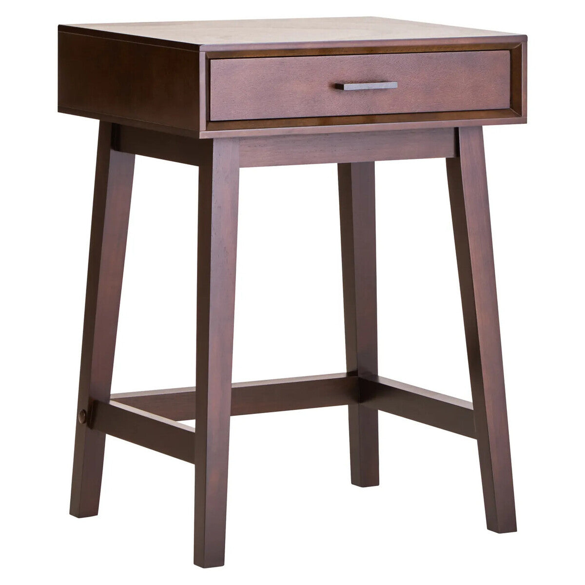 Blake Walnut Bedside Table 66cm Tall 1 Drawer Pine Wood Nightstand
