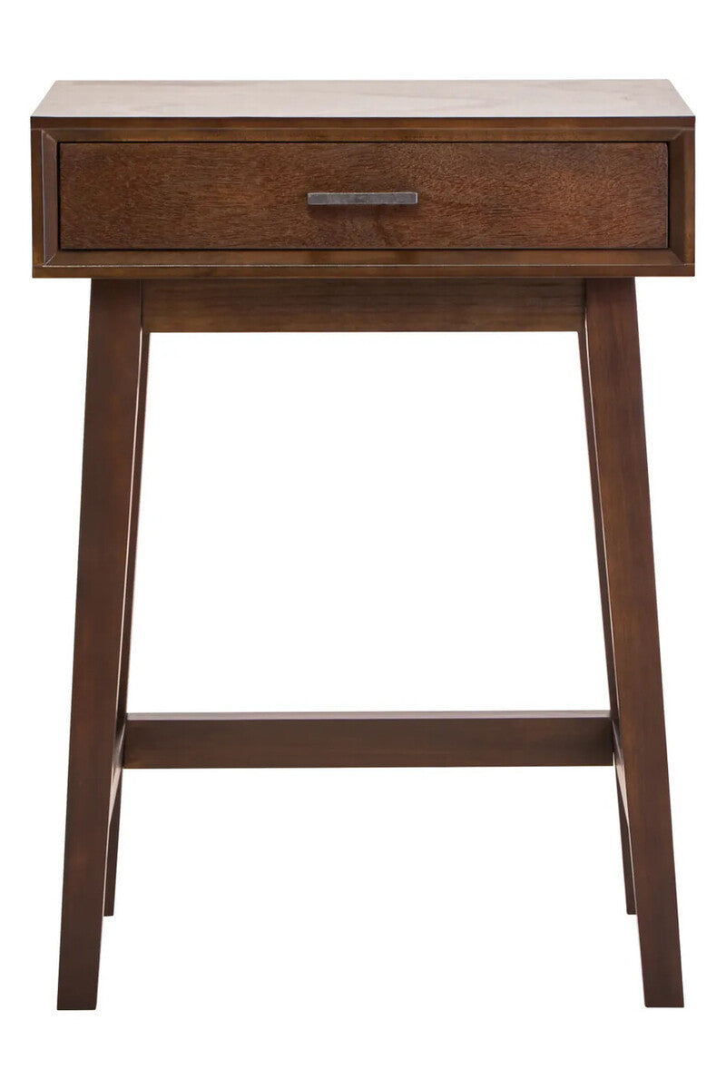 Blake Walnut Bedside Table 66cm Tall 1 Drawer Pine Wood Nightstand