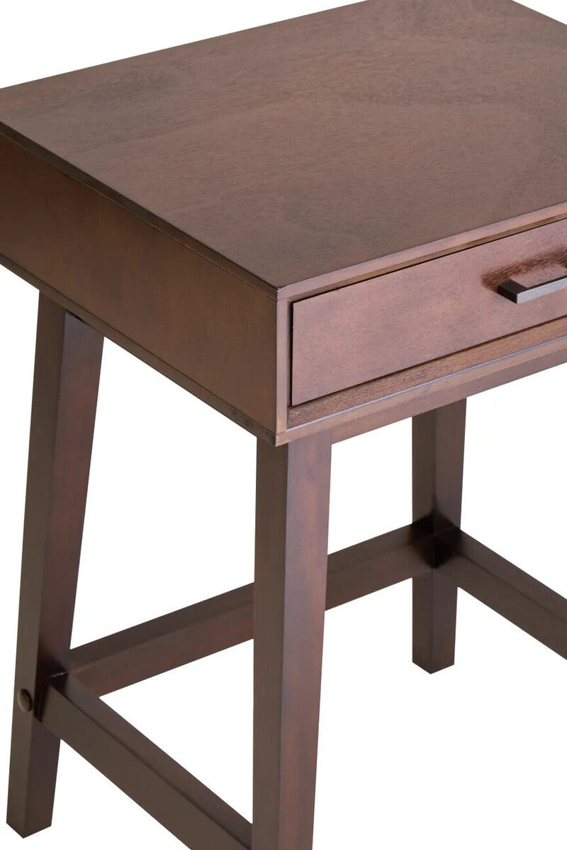 Blake Walnut Bedside Table 66cm Tall 1 Drawer Pine Wood Nightstand