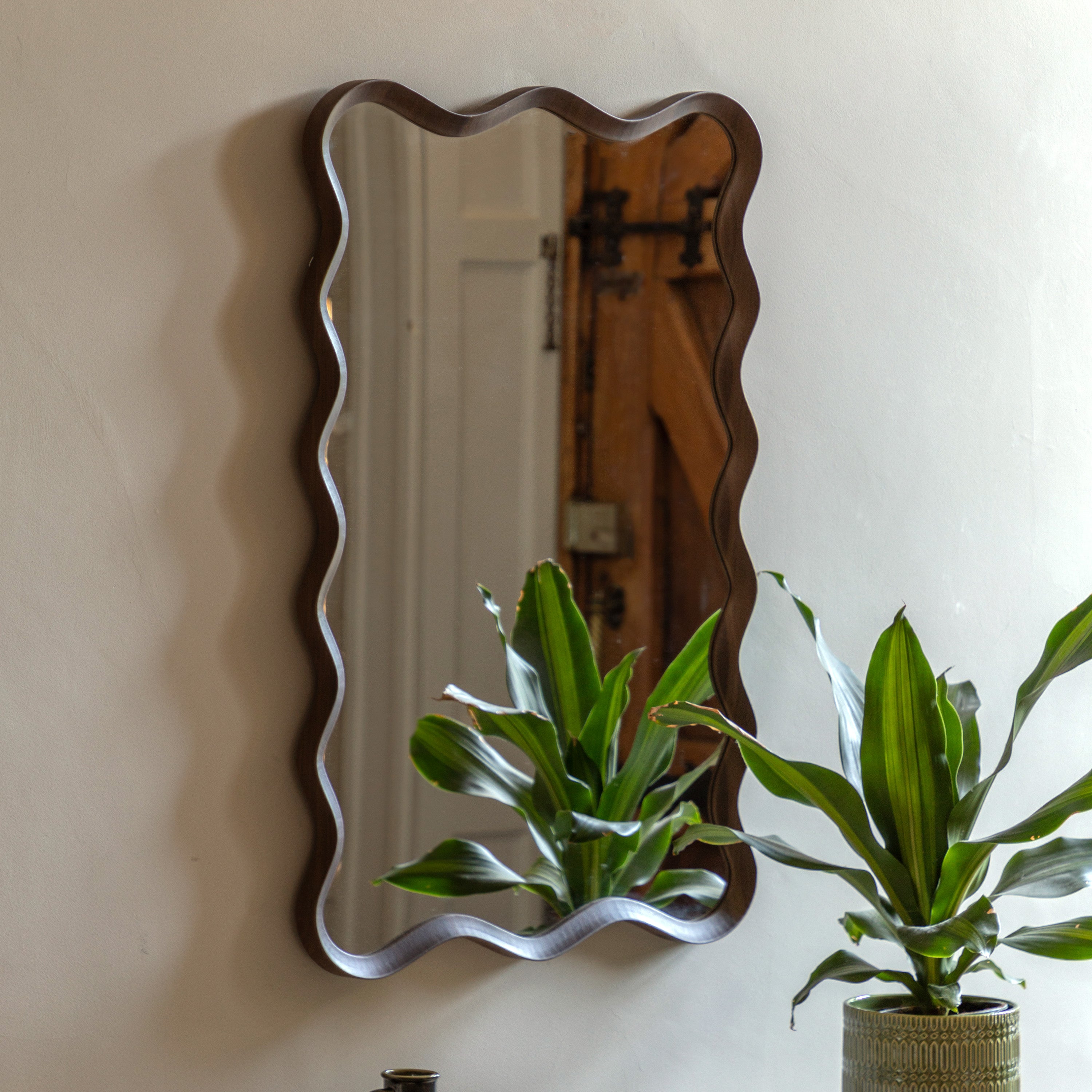 Wiggle Mirror Walnut - detail and lifestyle view 2