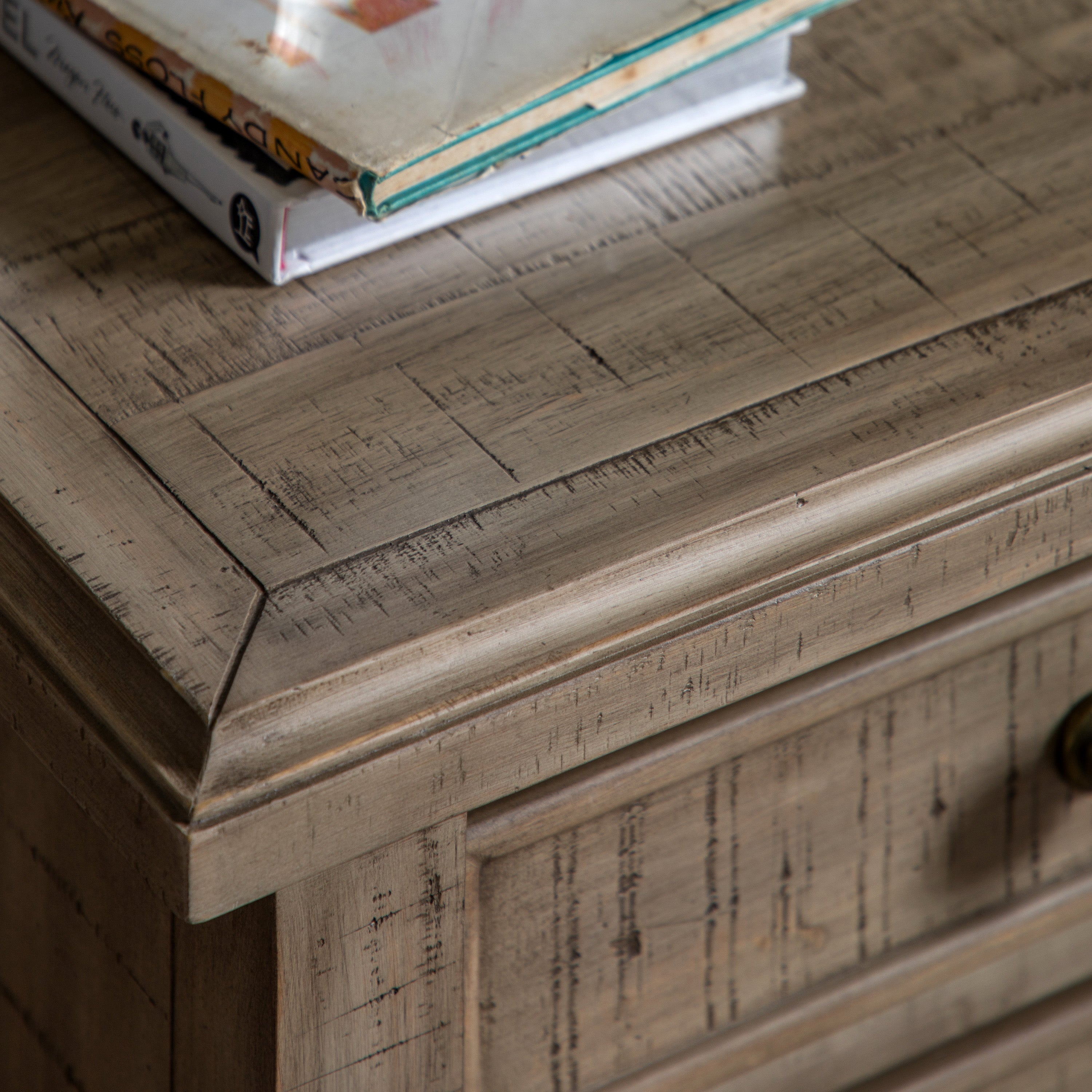 Bromley Natural 3 Drawer Bedside Table - detail and lifestyle view 6