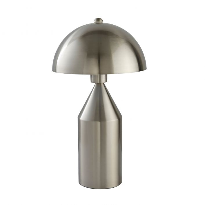 Carmen brushed nickel table lamp with gloss white shade interior | MalletandPlane.com