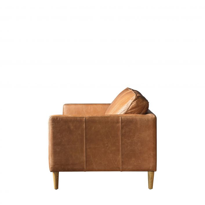 Granville 3 seater vintage brown top grain leather upholstery and ash legs | MalletandPlane.com