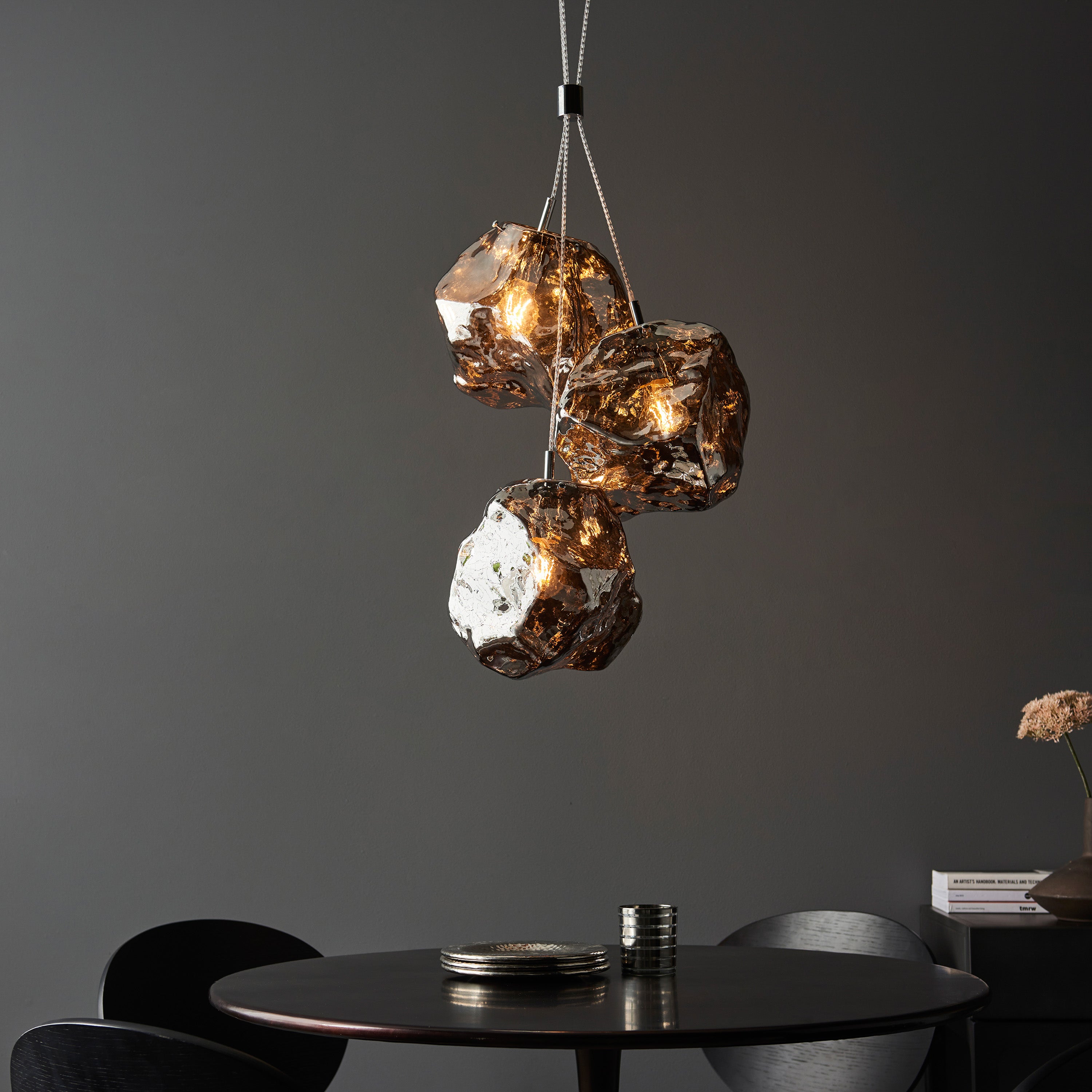 Rok Trio pendant light in steel and metallic chrome glass | MalletandPlane.com