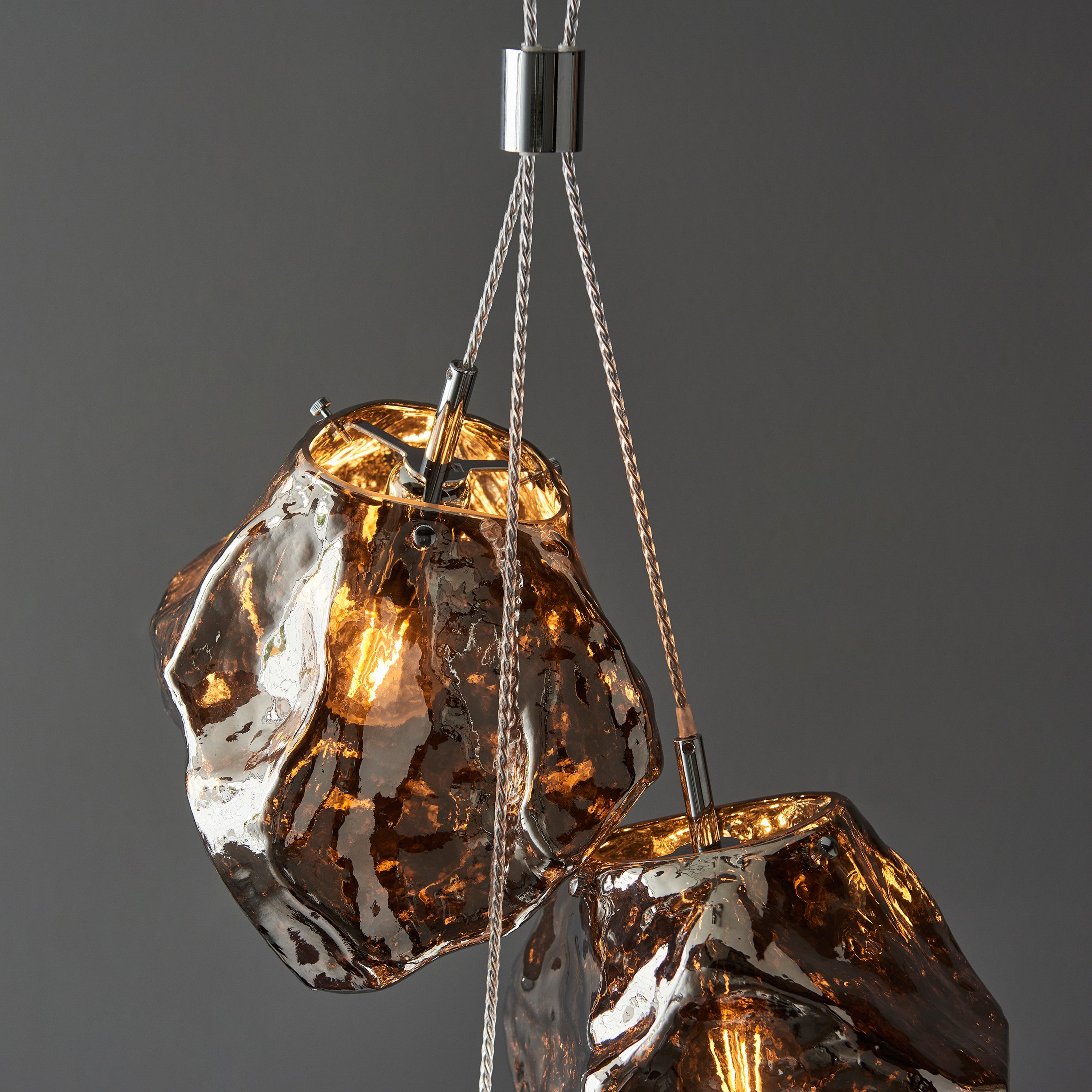 Rok Trio pendant light in steel and metallic chrome glass | MalletandPlane.com