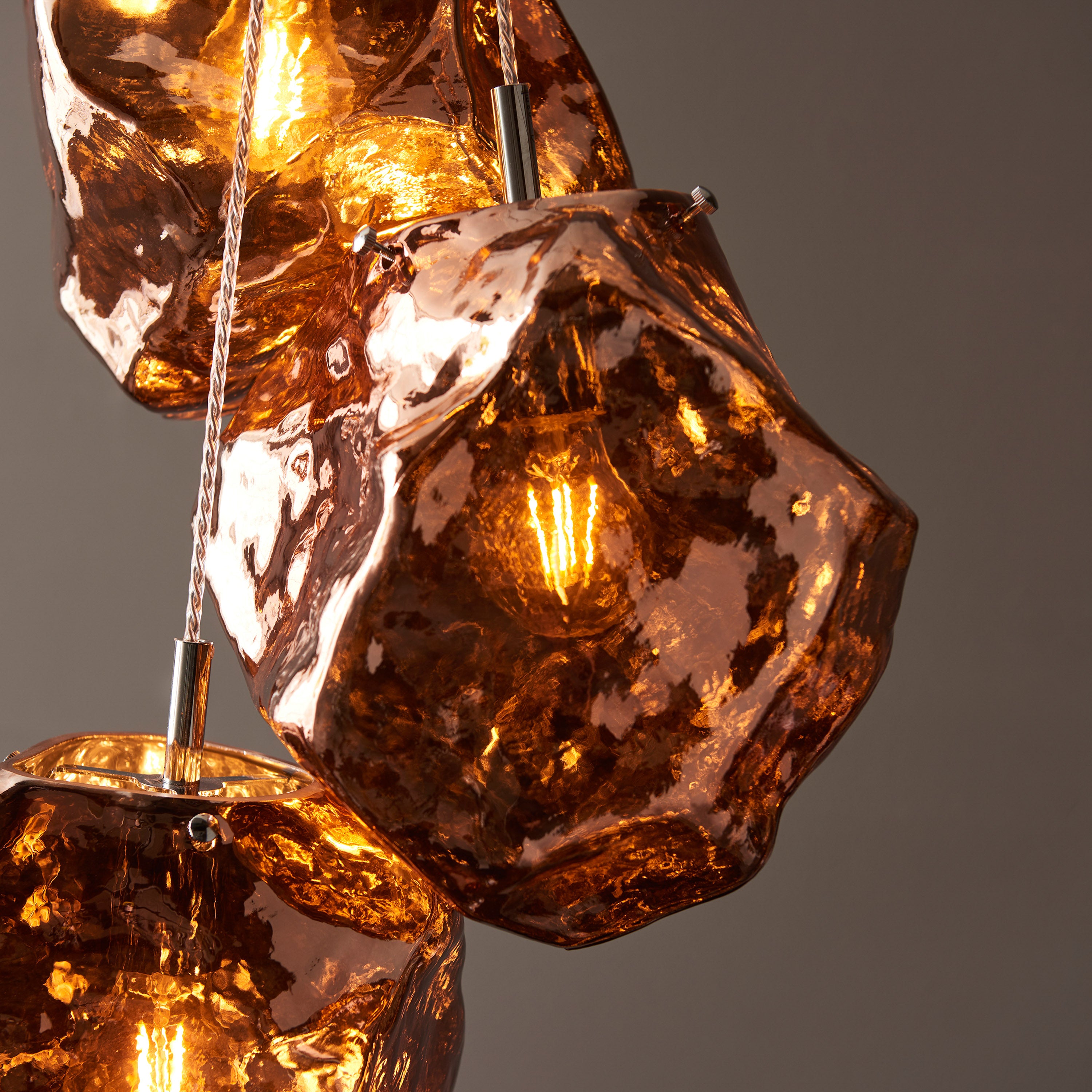Rok Trio pendant light in steel and metallic copper glass | MalletandPlane.com