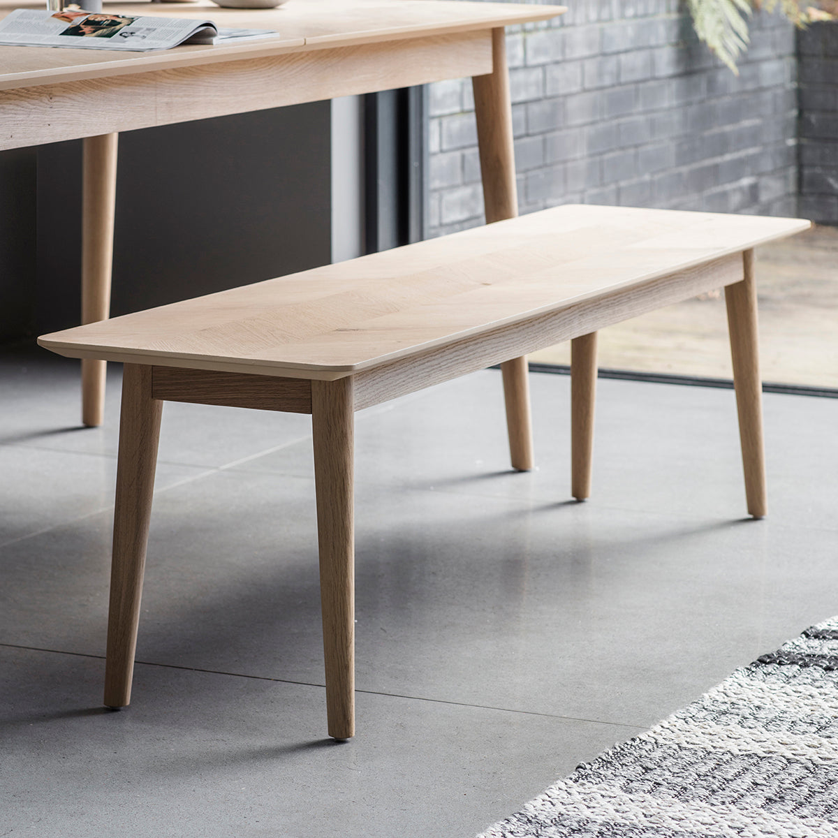 Jakob oak 3 seater dining bench in matte laquer finish | MalletandPlane.com