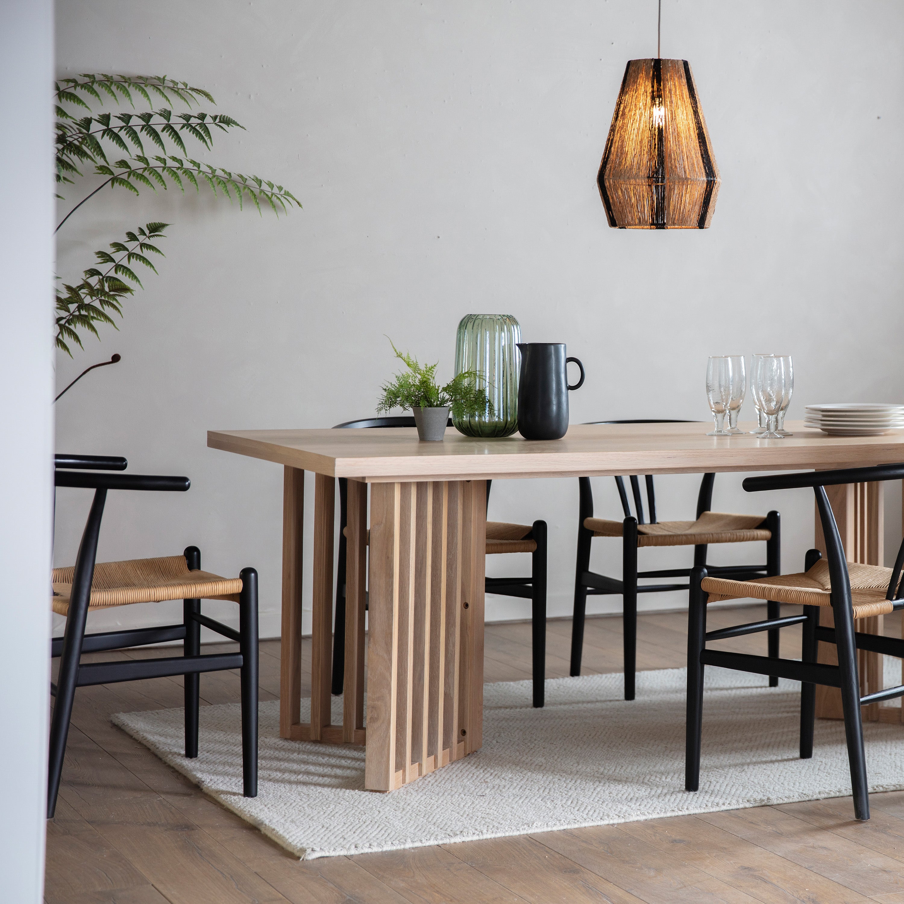 Haiku oak dining table with slatted base seats 6 to 8 people | MalletandPlane.com