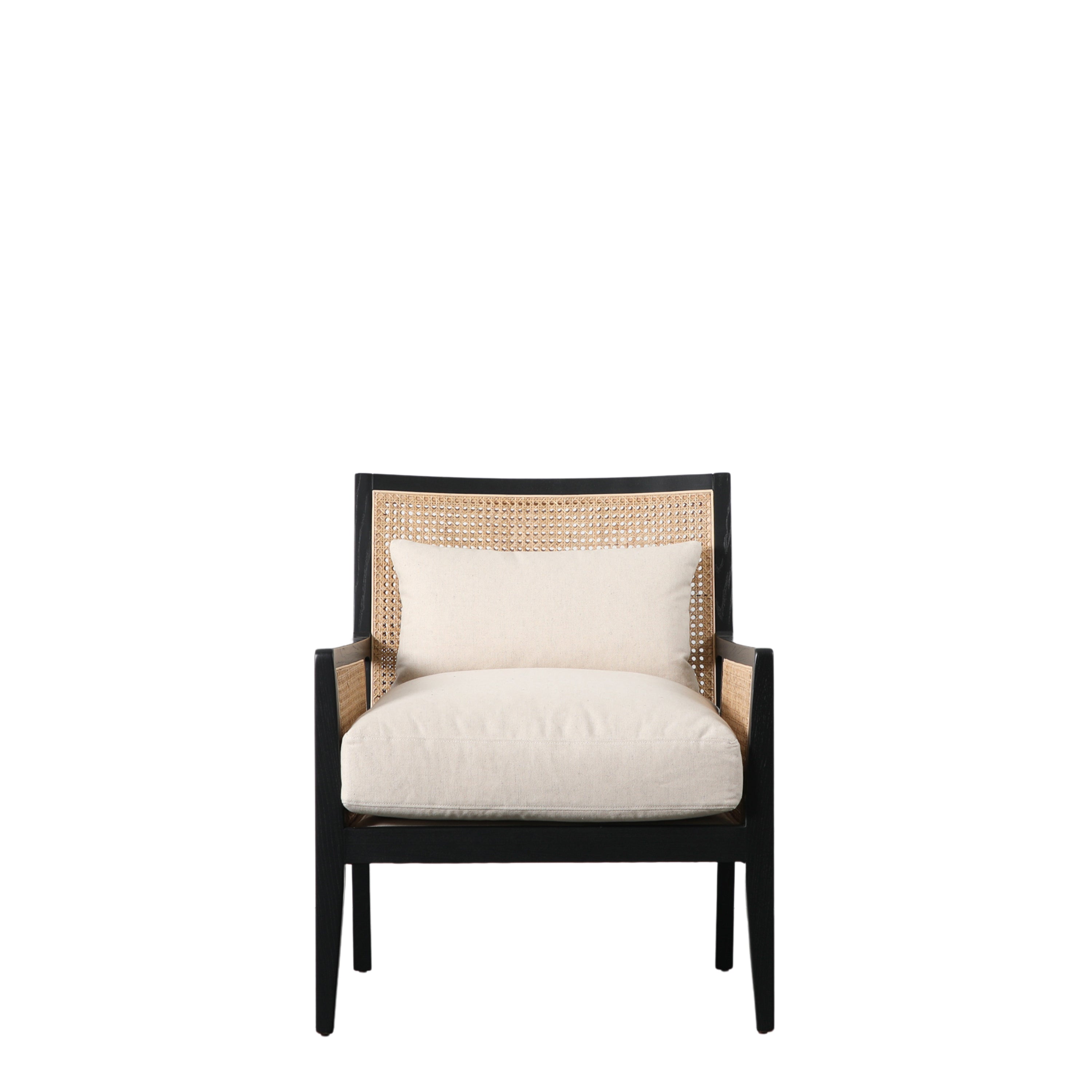 Osaka armchair in black solid wood frame with rattan detail | malletandplane.com