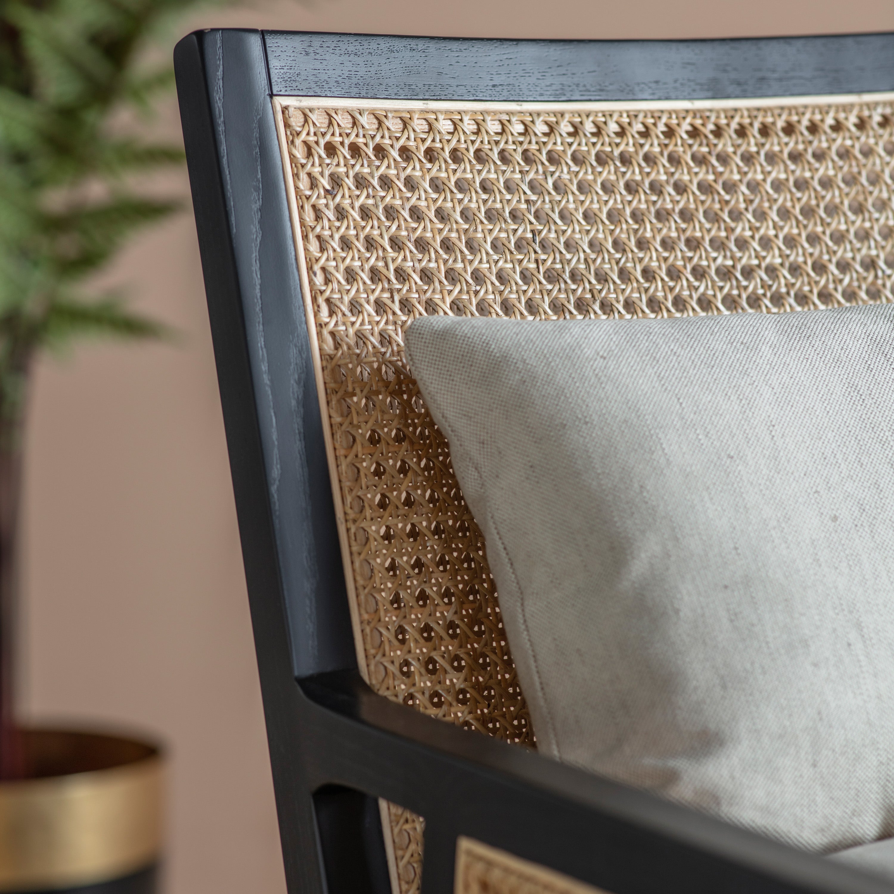 Osaka armchair in black with rattan detail | MalletandPlane.com