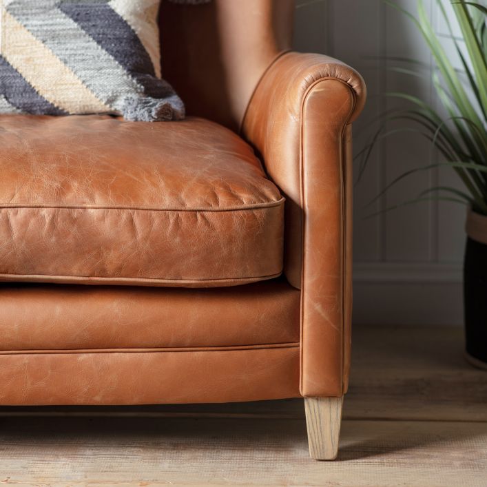 Sir Alfred vintage brown top grain leather sofa with solid ash feet | MalletandPlane.com