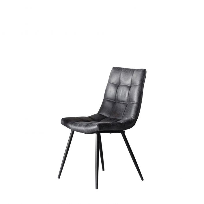 Sigmund set of 2 dining chairs in grey distressed faux leather | MalletandPlane.com