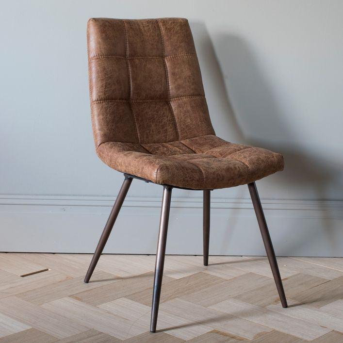 Sigmund set of 2 dining chairs in brown distressed faux leather | MalletandPlane.com