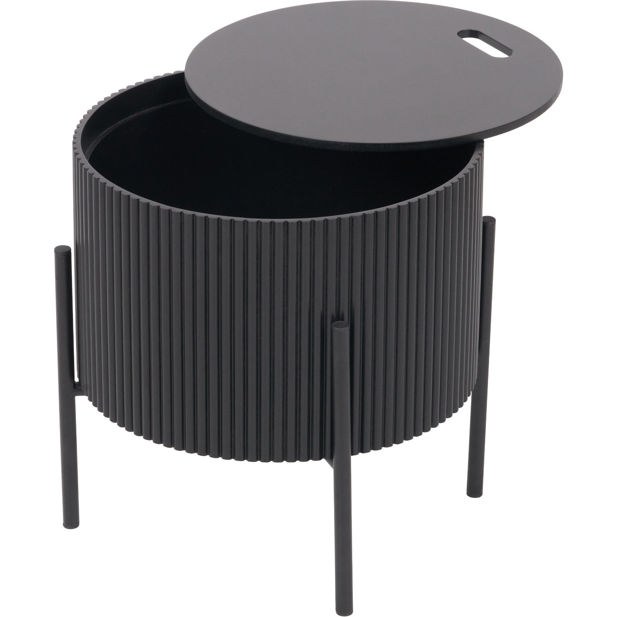 Henderson Ribbed Black Storage Side Table 42cm Diameter