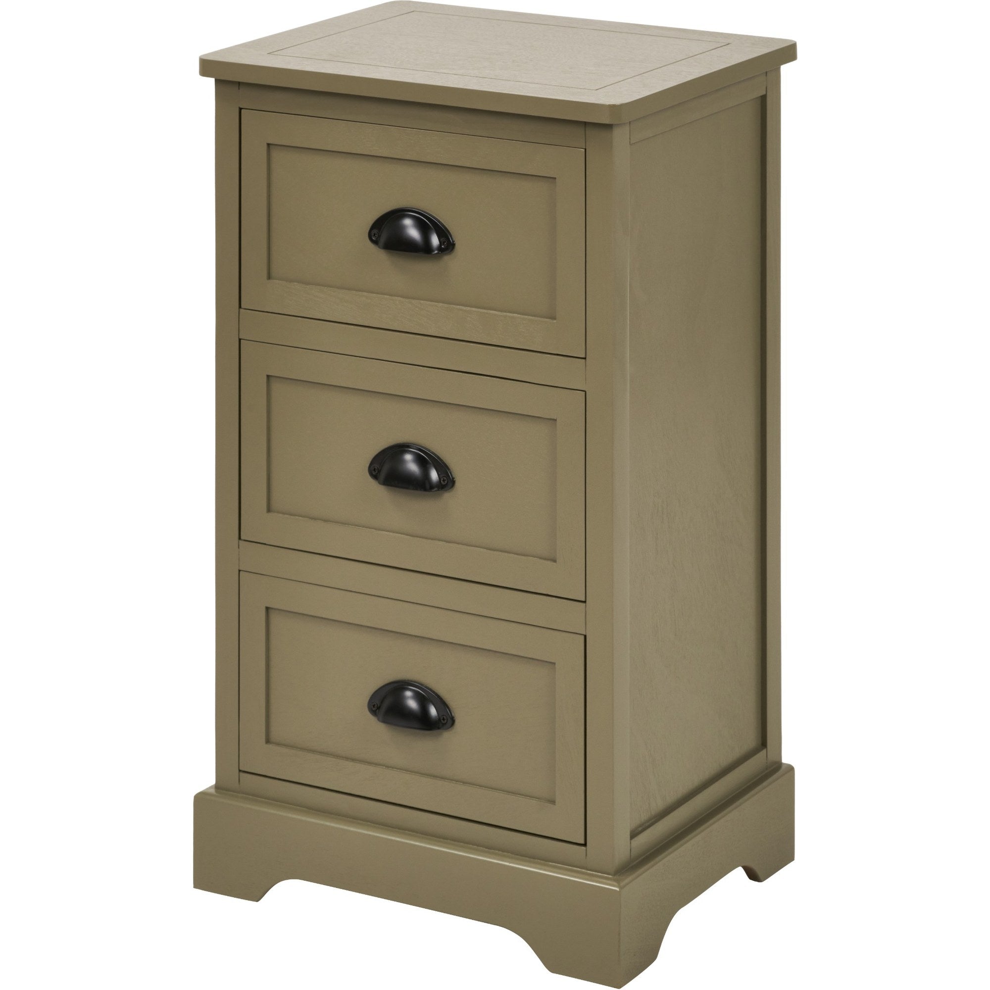 Croft Olive 3 Drawer 70cm Tall Bedside Table