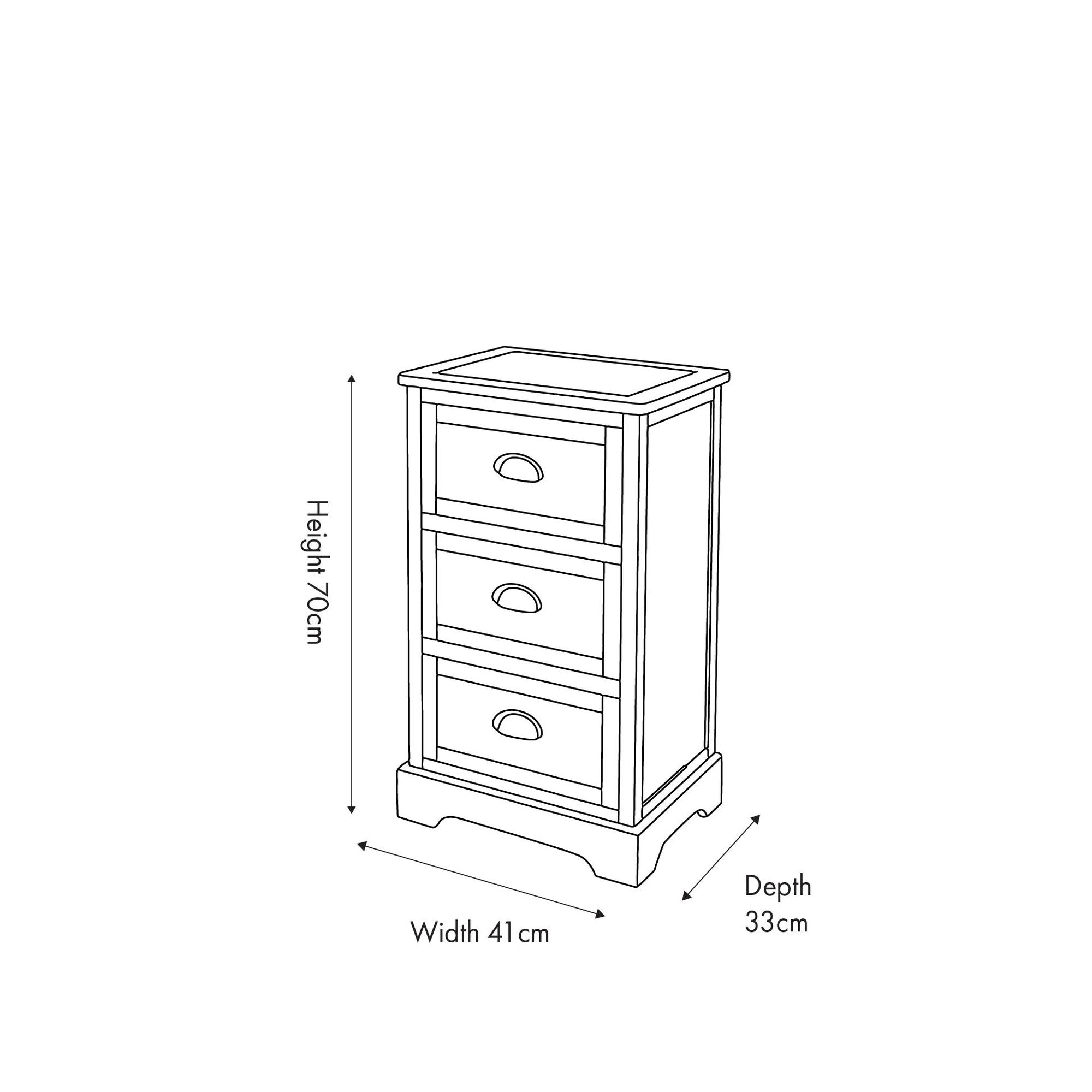Croft Olive 3 Drawer 70cm Tall Bedside Table