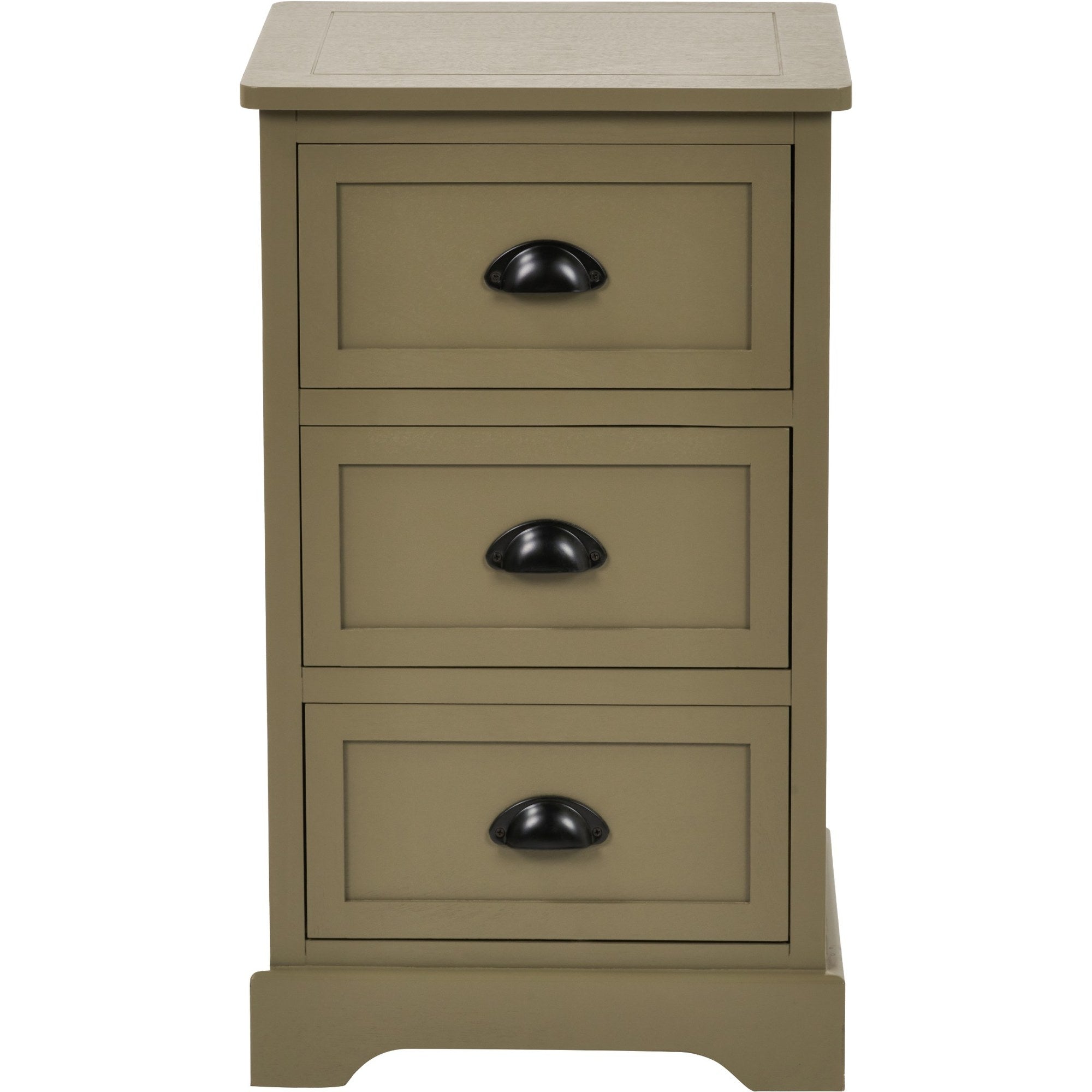 Croft Olive 3 Drawer 70cm Tall Bedside Table