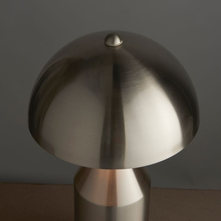Carmen brushed nickel table lamp with gloss white shade interior | MalletandPlane.com