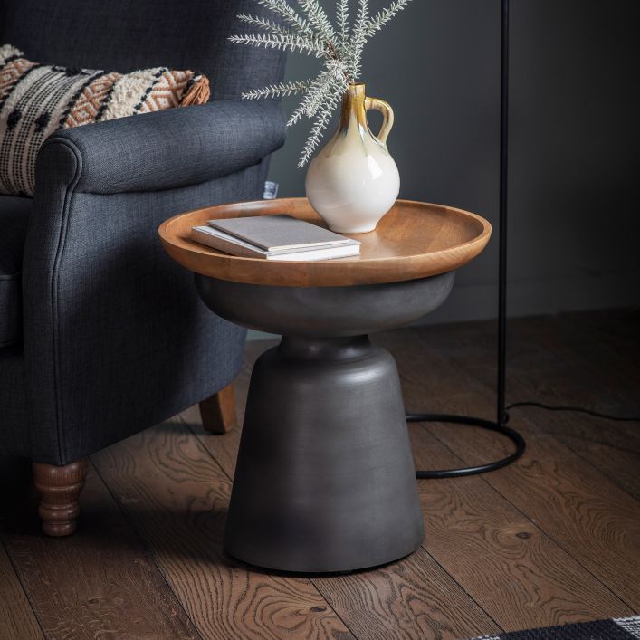 Kalwar powder coated metal and hand turned mango side table | MalletandPlane.com