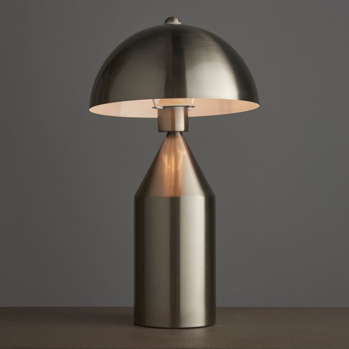 Carmen brushed nickel table lamp with gloss white shade interior | MalletandPlane.com