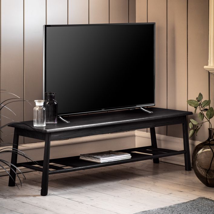 Axel Nordic TV Stand in Black or Natural Oak Finish | MalletandPlane.com