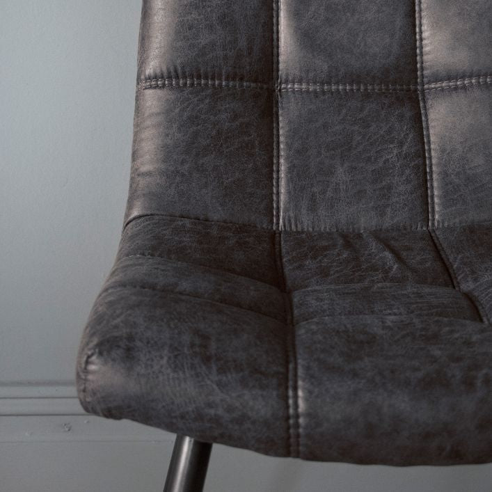 Sigmund set of 2 dining chairs in grey distressed faux leather | MalletandPlane.com
