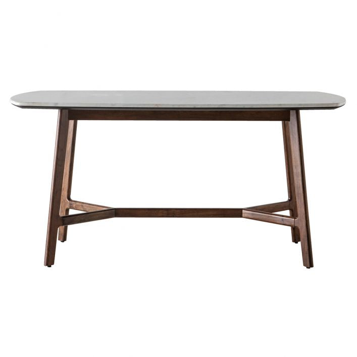 Fresca acacia wood dining table in rich walnut finish with marble top | MalletandPlane.com