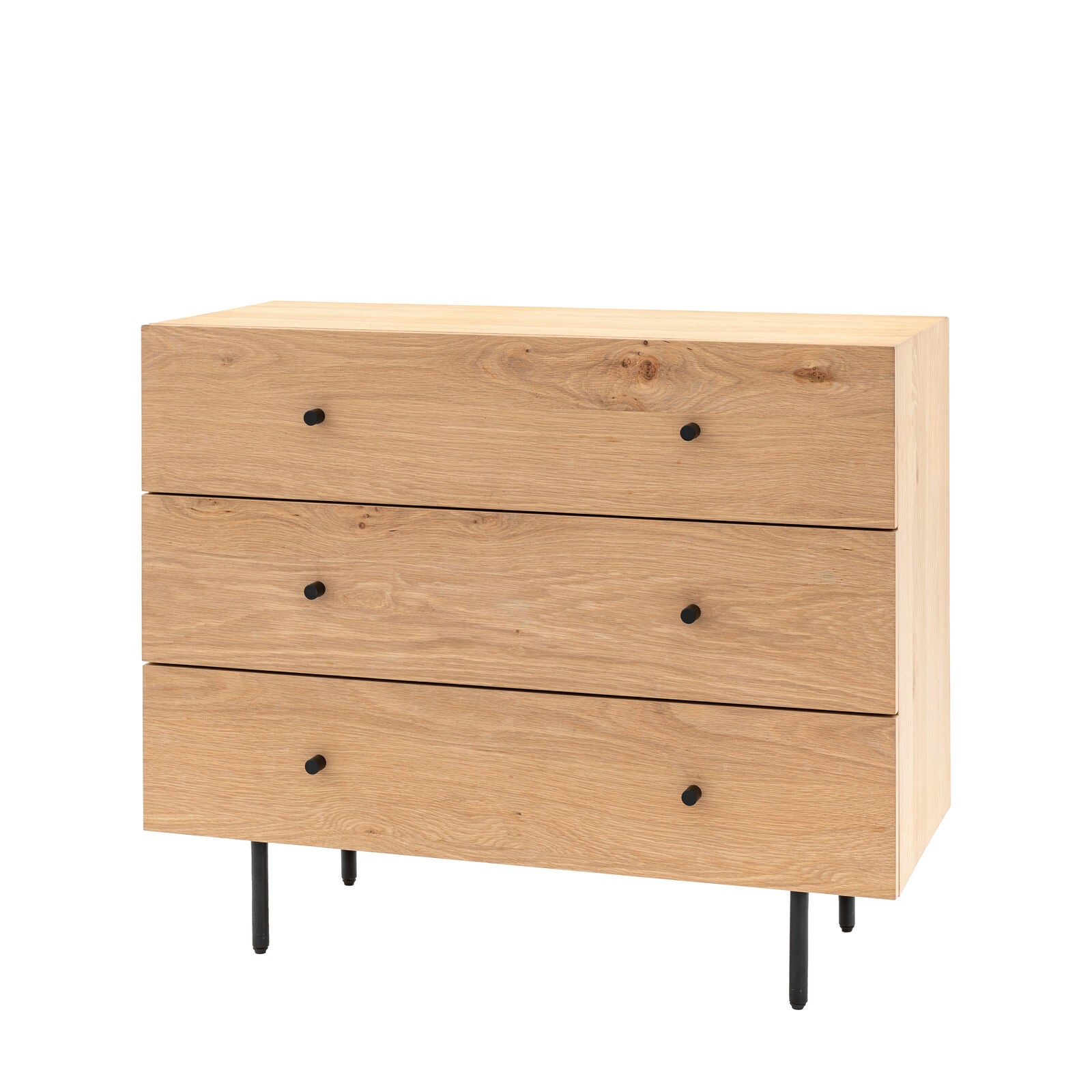 ALBY 3 Drawer Chest – Natural Oak & Black Metal | malletandplane.com