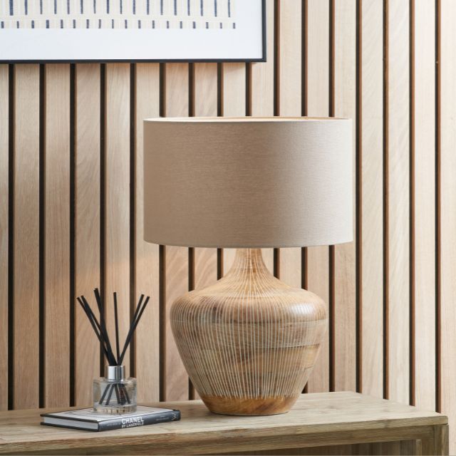 ALVA White Wash Mango Wood Table Lamp – 35cm Taupe Shade | malletandplane.com