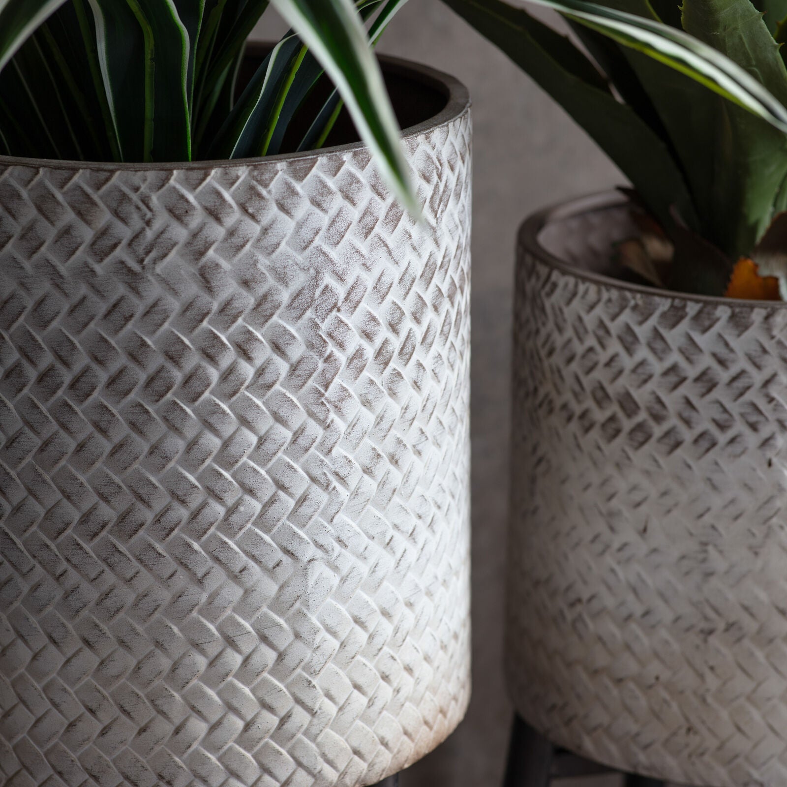 ARCHIE Large Metal Planter – Distressed Whitewash & Charcoal Finish | malletandplane.com