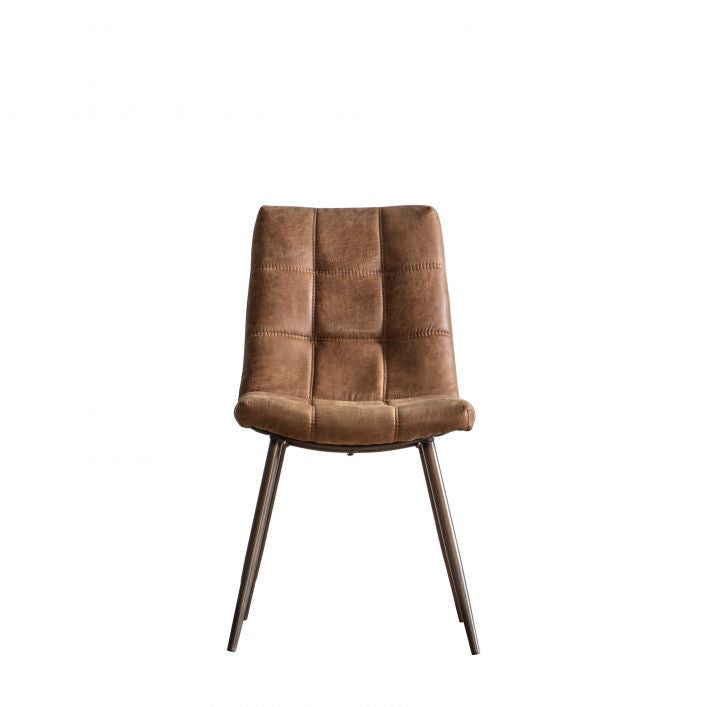 Sigmund set of 2 dining chairs in brown distressed faux leather | MalletandPlane.com