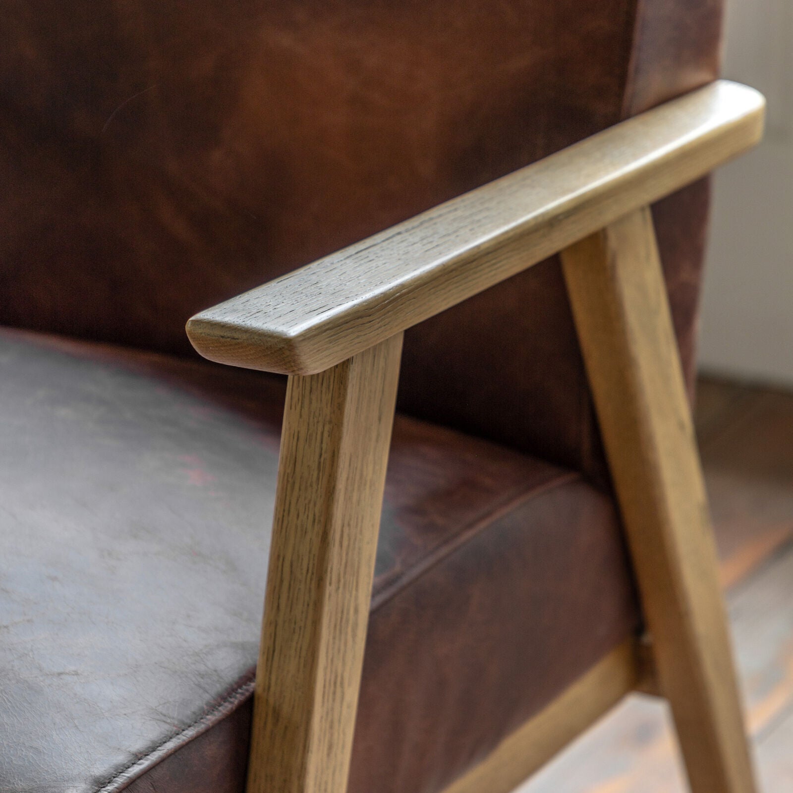 Barret mid century style 2 seat sofa in vintage brown leather with solid ash frame | malletandplane.com