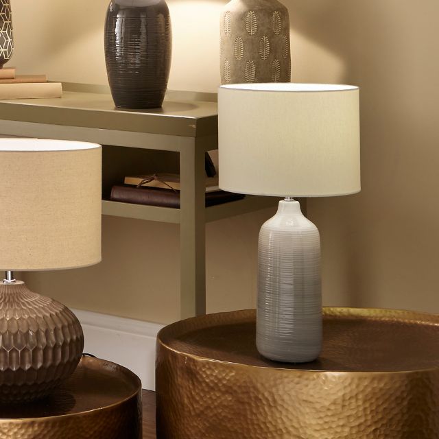 BJORN Blue-Grey Ombre Ceramic Table Lamp – Cream Textured Shade | malletandplane.com