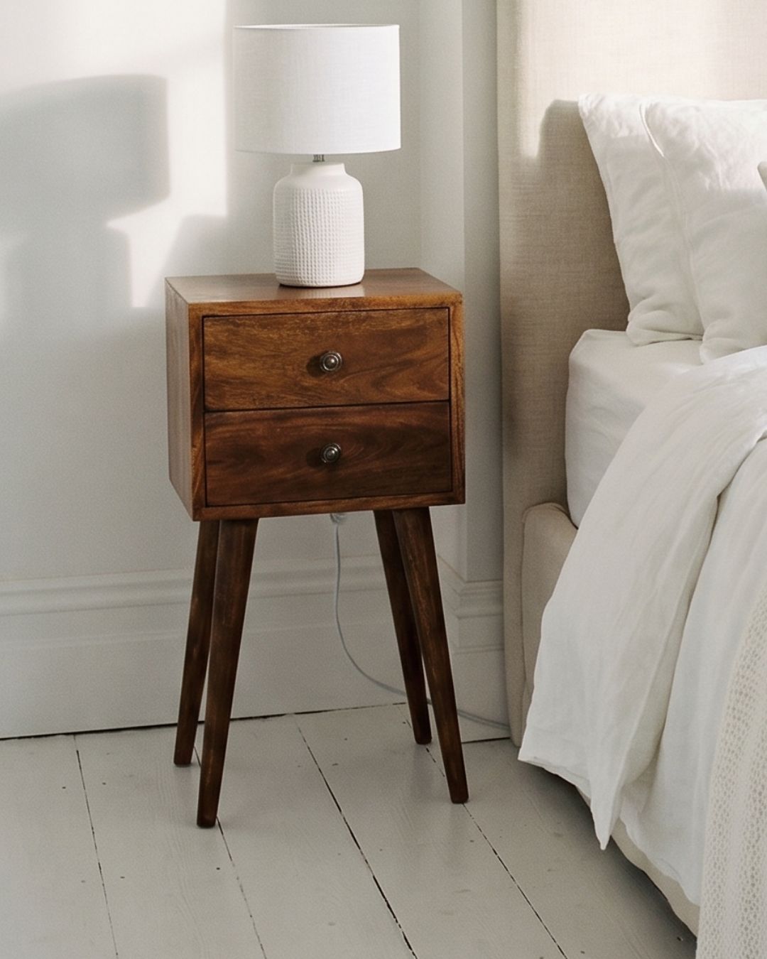 Small 2 Drawer Bedside Table 30cm – Solid Wood – Mini Blake
