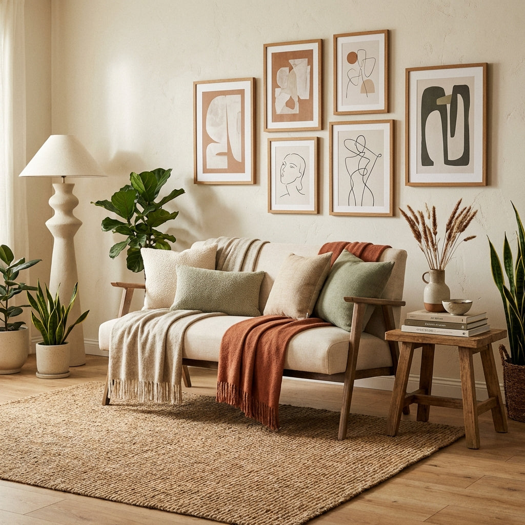 Barret mid century style 2 seat sofa in natural linen