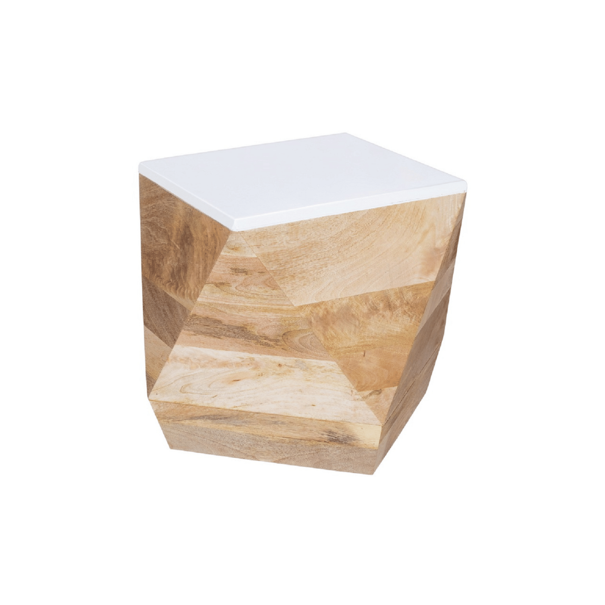 Beth handmade solid mango wood angular side table with contrasting white top | MalletandPlane.com