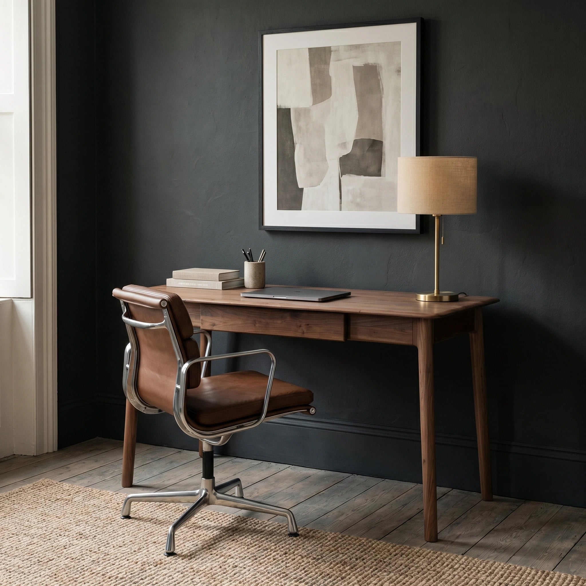 Cadiz home office desk in solid walnut with 1 drawer