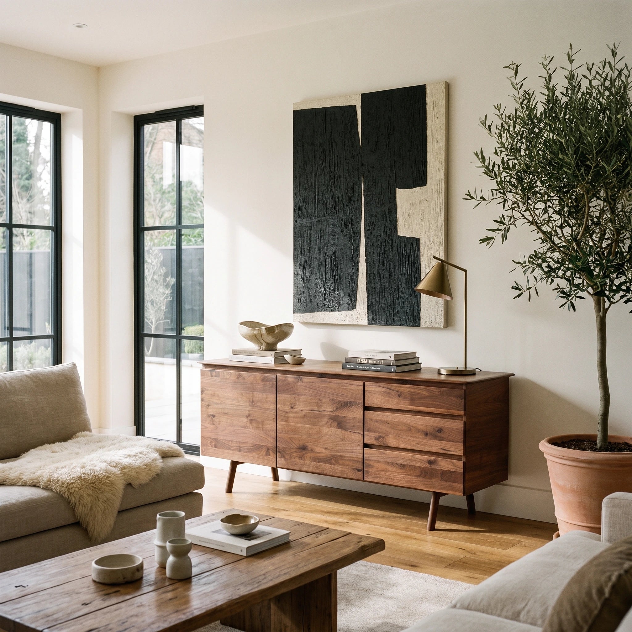 Cadiz sideboard with 2 doors and 3 drawers in solid walnut