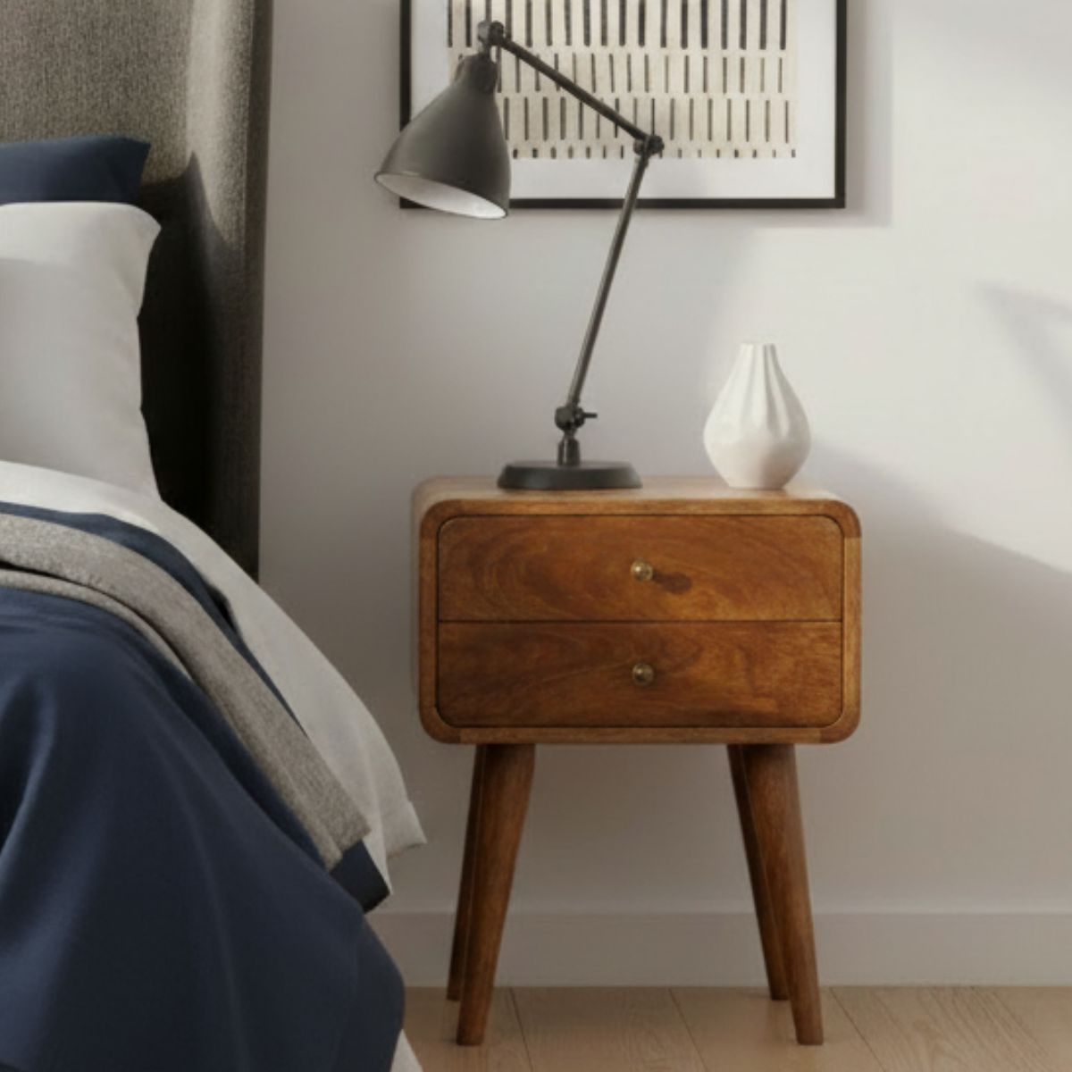 Century 2 Drawer Solid Wood Standard Bedside Table in Deep Chestnut Finish