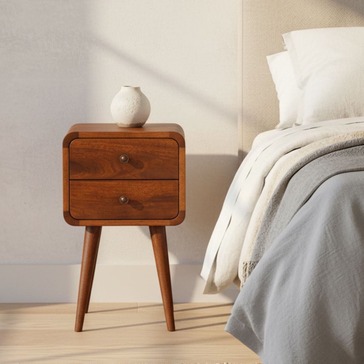 Century Handmade Solid Wood 2 drawer chestnut mini bedside table