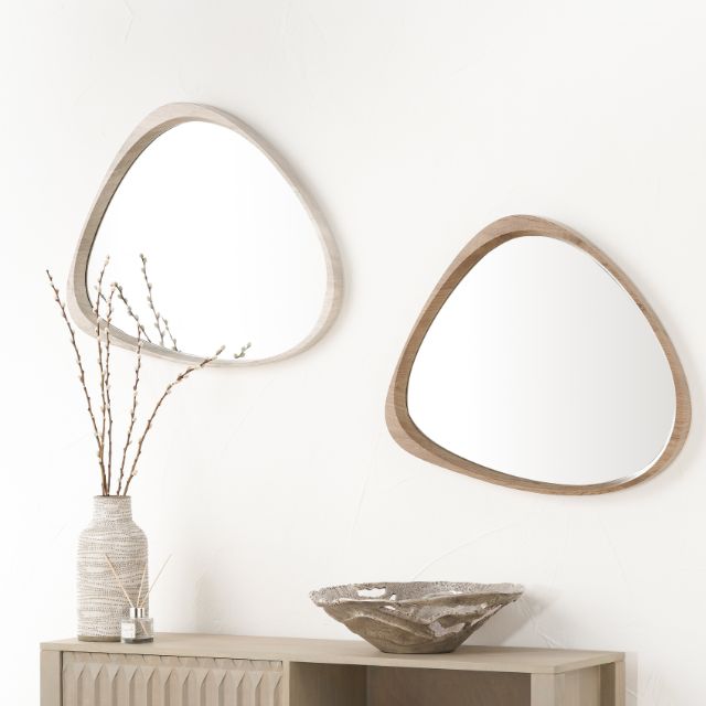 CONRAD Grey Oak Wood Veneer Curved Wall Mirror | malletandplane.com