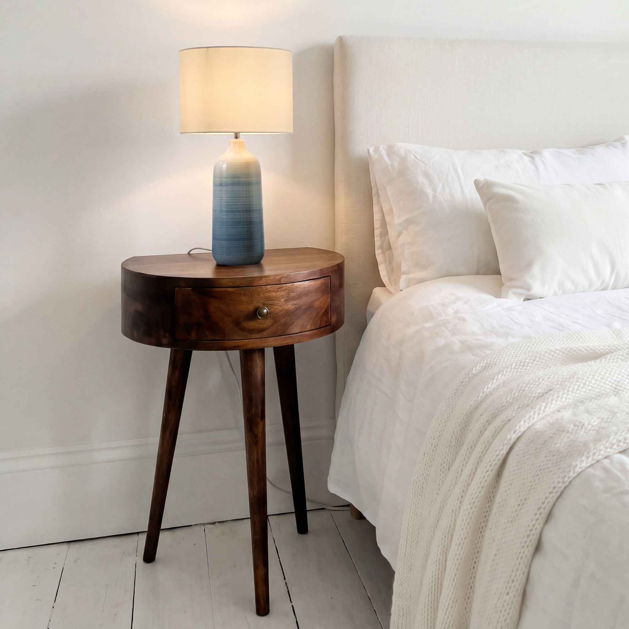Century Crescent Bedside Table in Deep Chestnut with 1 x Drawer
