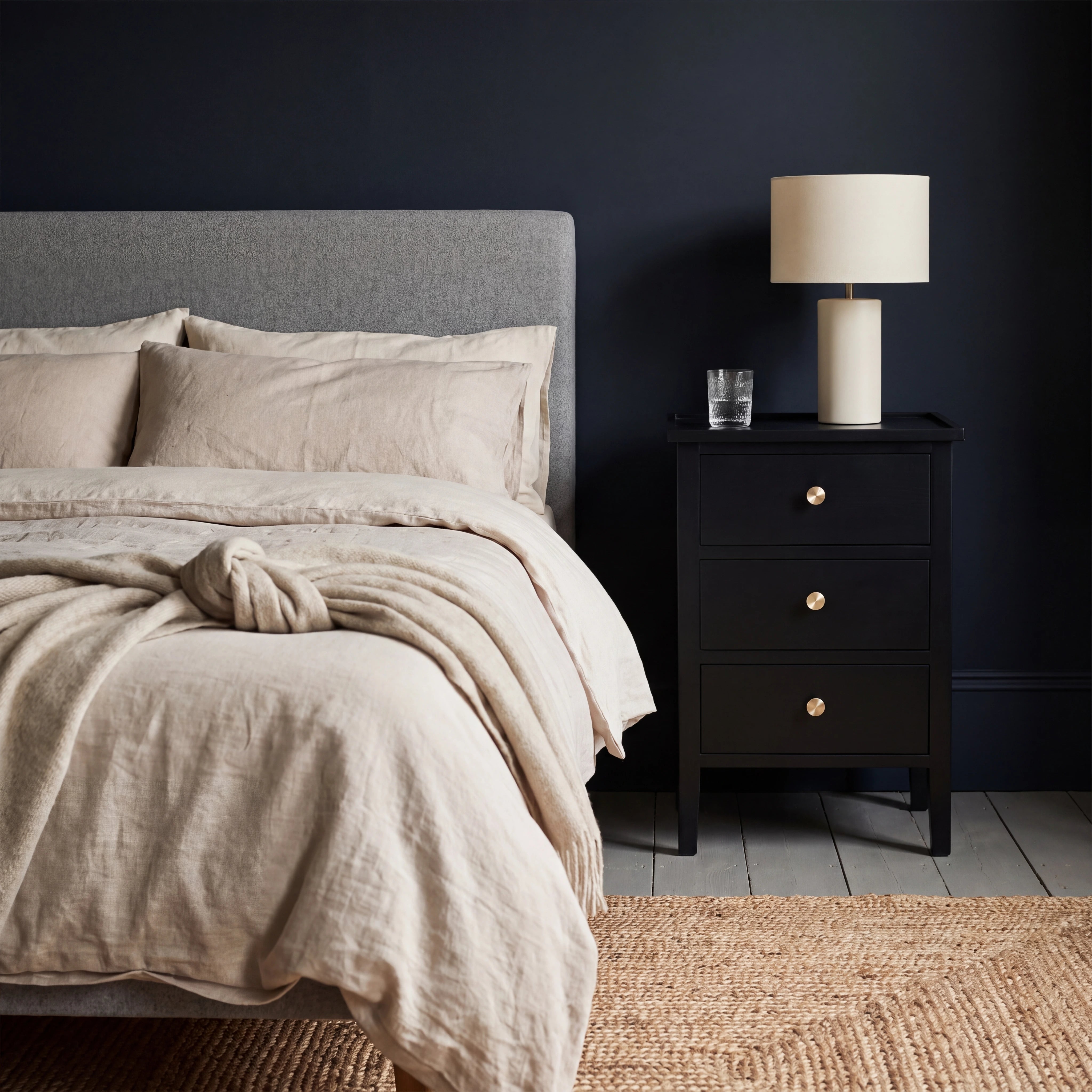Chelmsford Tall Black 3 Drawer Bedside Table 66cm