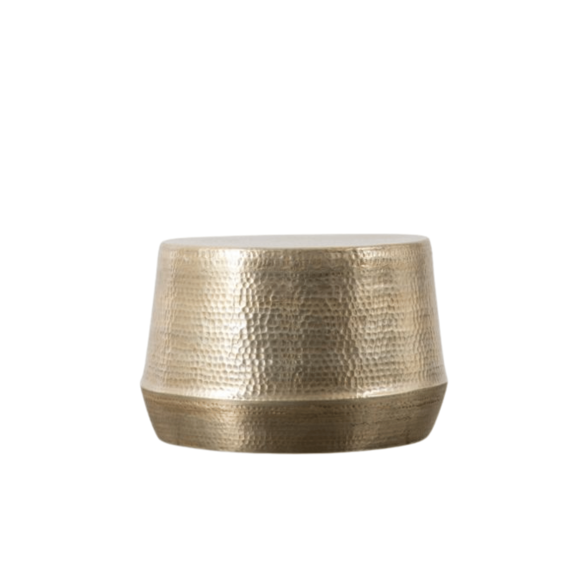 Deodar hammered metal occasional or coffee table in light gold finish | MalletandPlane.com