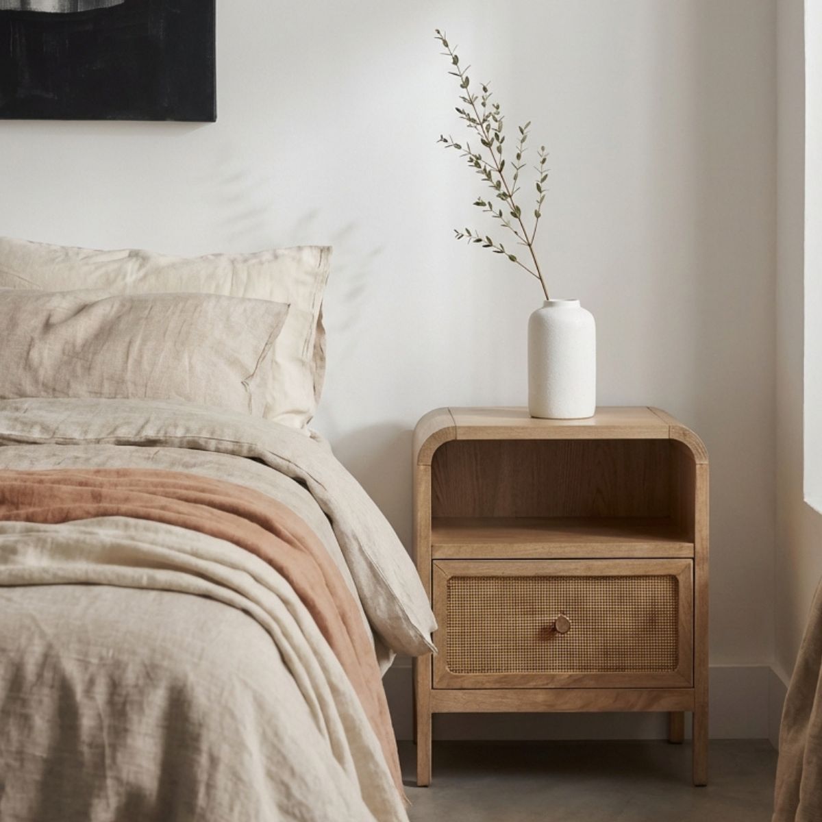 EDDA Oak & Cane Bedside Table
