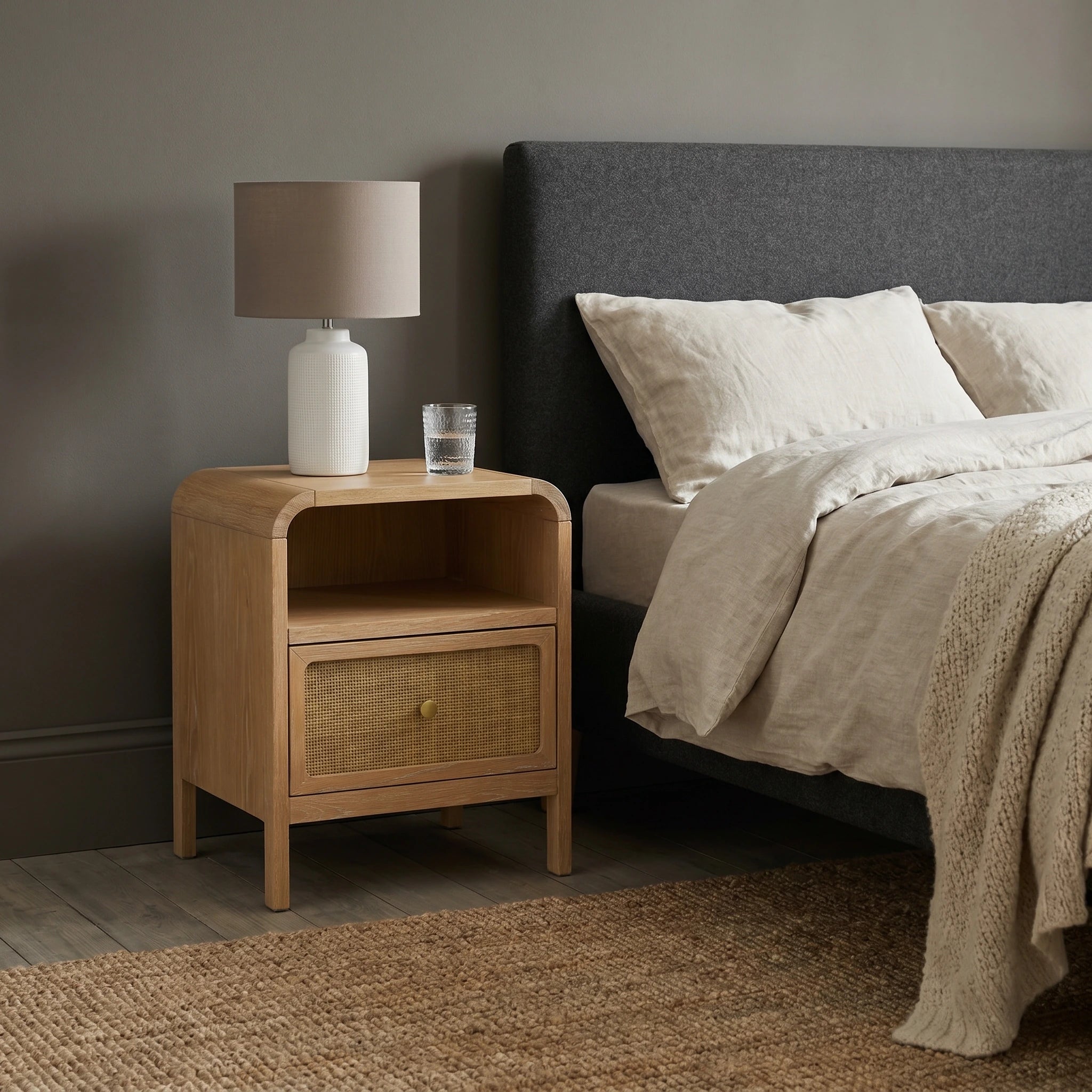 EDDA Oak & Cane Bedside Table