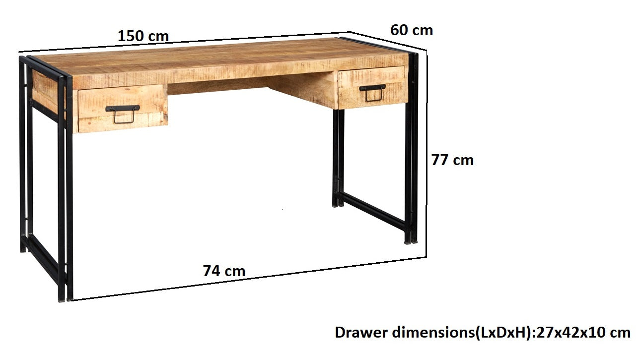 LOFT Industrial Home Study Desk in raw solid mango wood and reclaimed metal - MalletandPlane.com