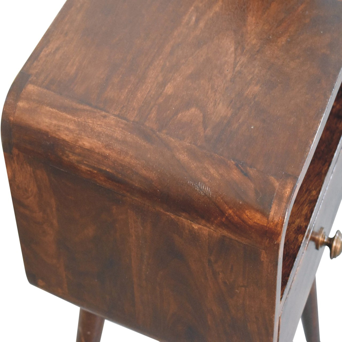 Mini California 30cm Walnut Curved Bedside Table – 1 Drawer & Open Shelf