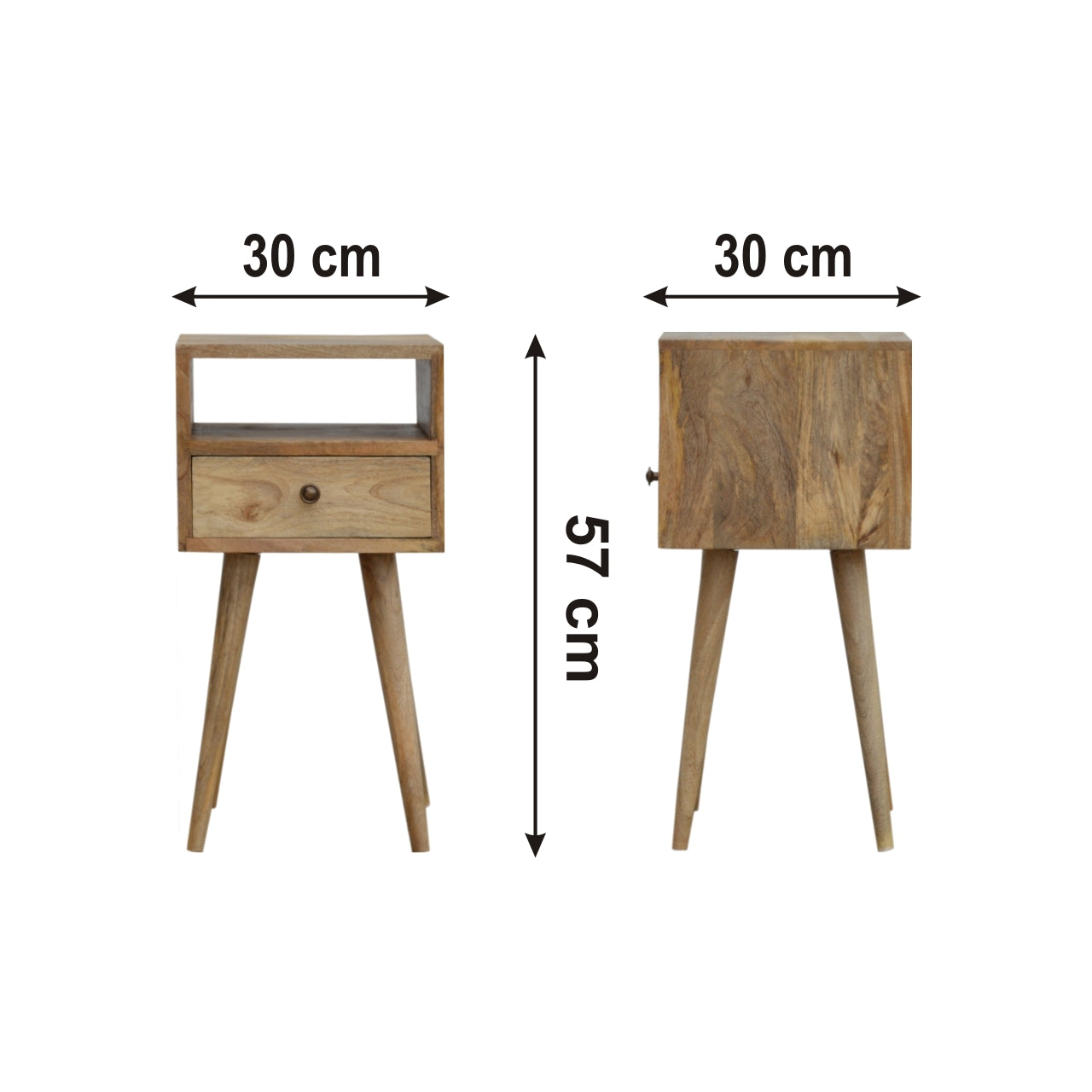 Ronan handmade solid mango wood small bedside table in a fine mango finish | malletandplane.com
